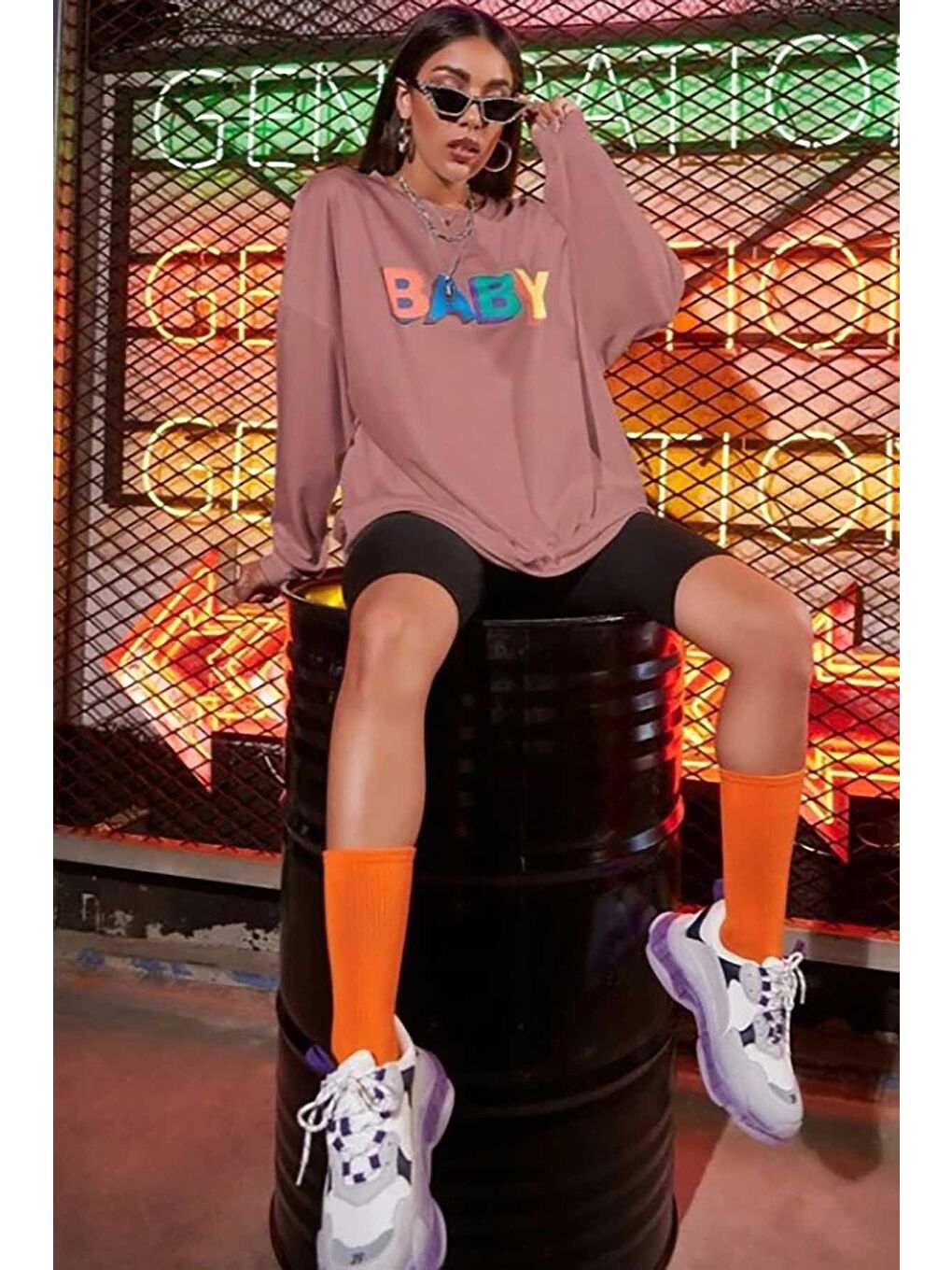 Pembe Pudra Baby Baskılı Sweatshirt Mg791-2