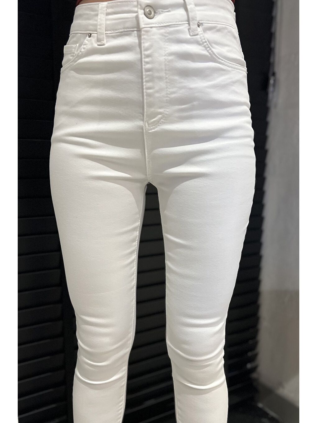 Ekru Yüksek Bel Ful Elastanlı Kadın Pantolon-3