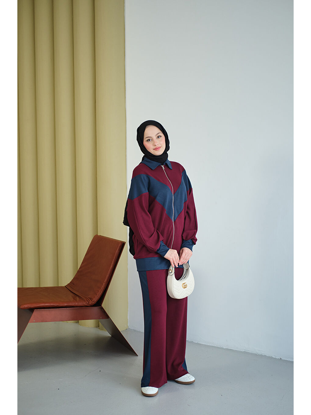 Kadın Çift Renk Detay İkili Takım Bordo-3