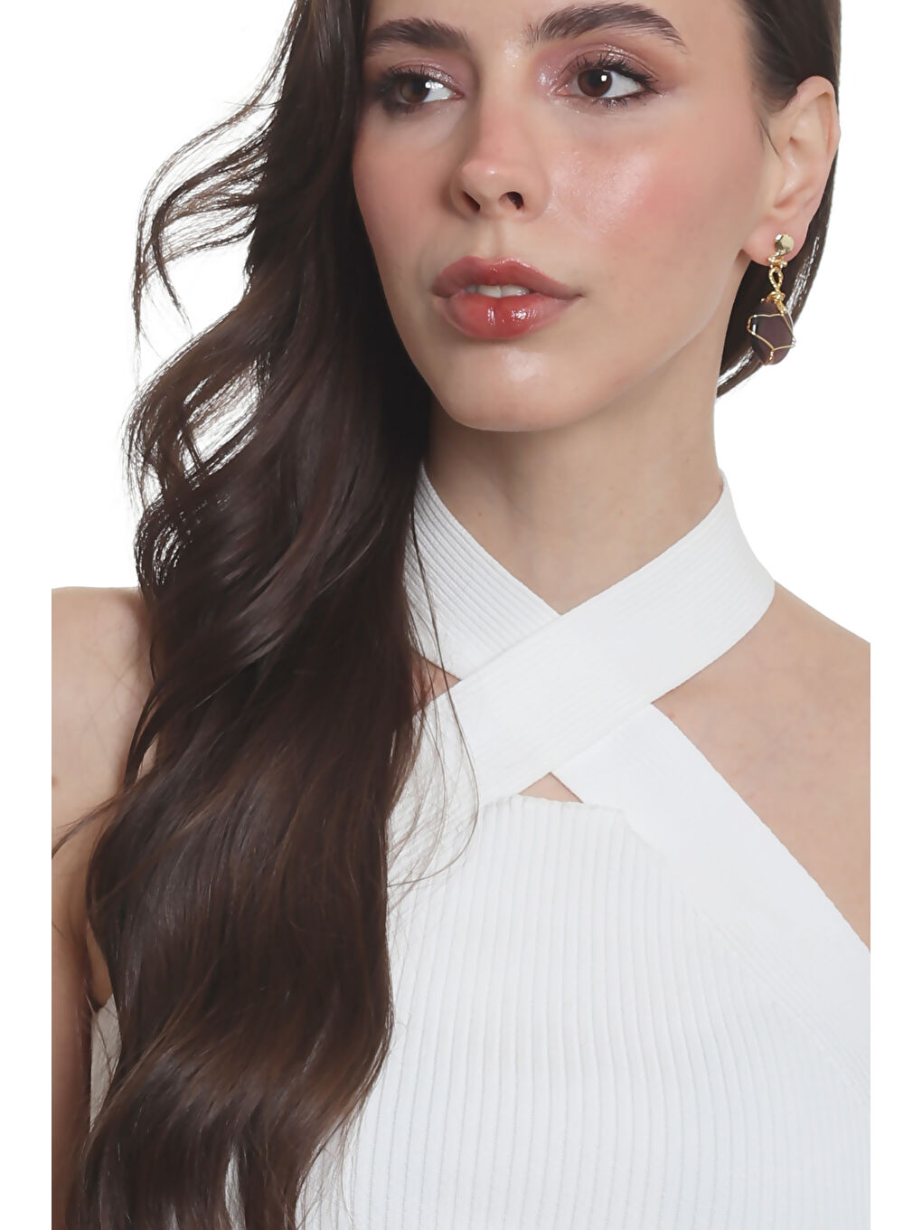 Mor Kadın Çivili Model Altın Renk Tel Sarma Tasarım Kedigözü Küpe-4