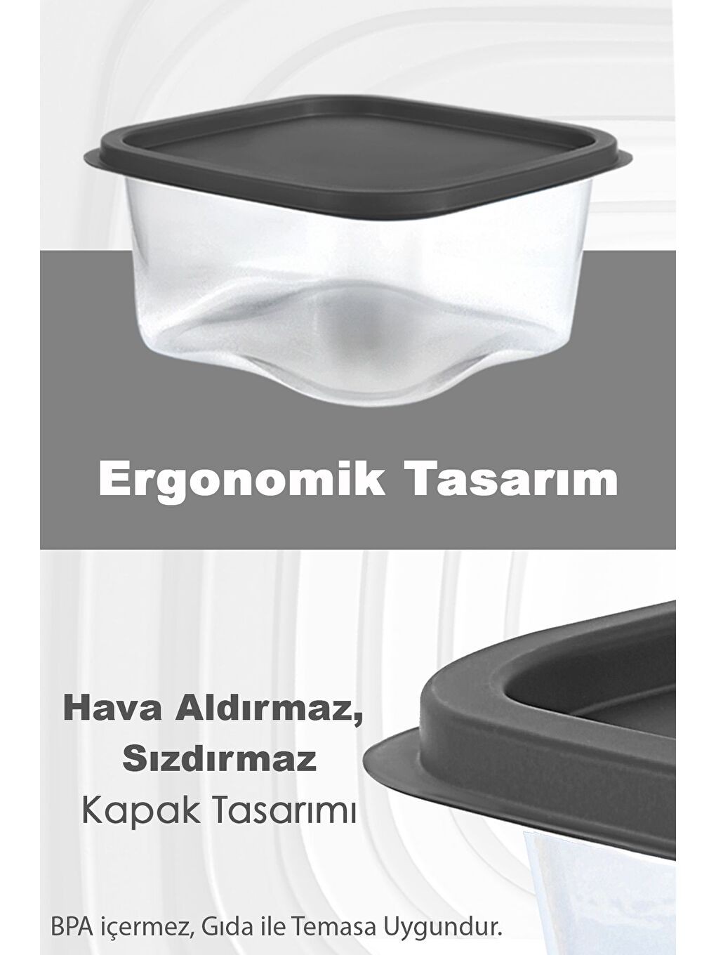 Gri 6 Adet Kare Erzak Gıda Saklama Kabı 3300 ml Antrasit-3