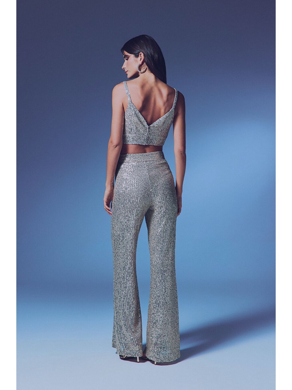 Kalın Askılı Payet Crop - Bej-6