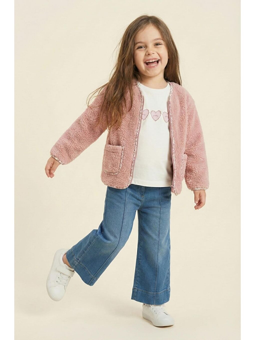 Pembe Kız Çocuk Ceketli 3'Lü Takım - Pudra-2