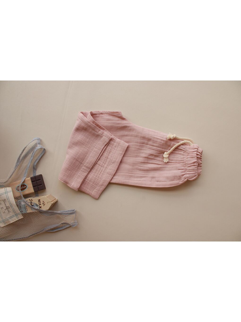 Pembe Pudra Müslin Pantolon