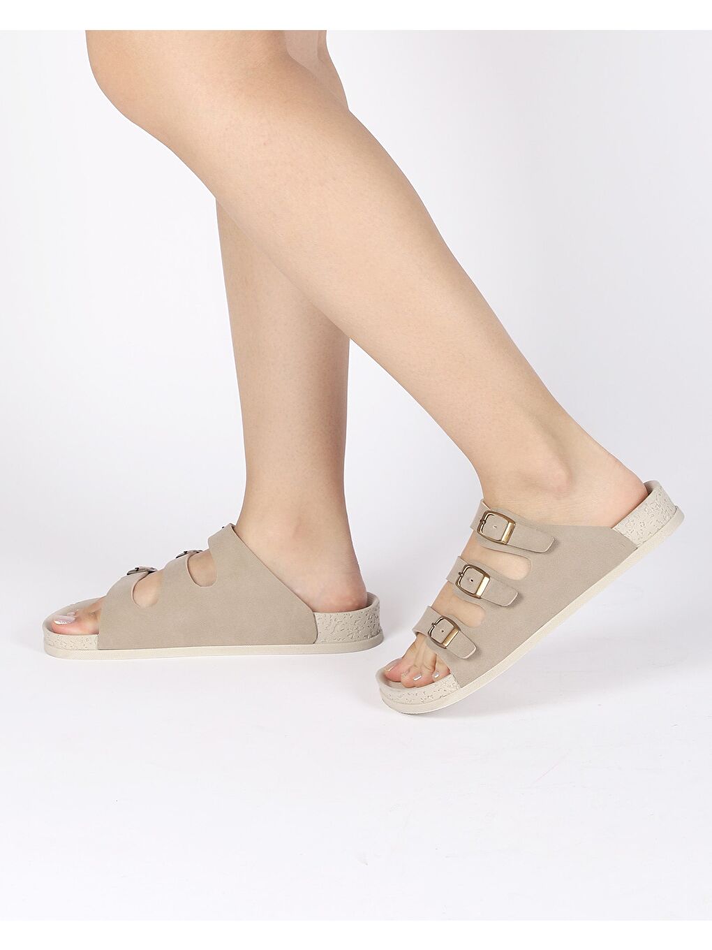 Bej Kadın Yazlık Triple Tokalı Terlik - LUXOR-2