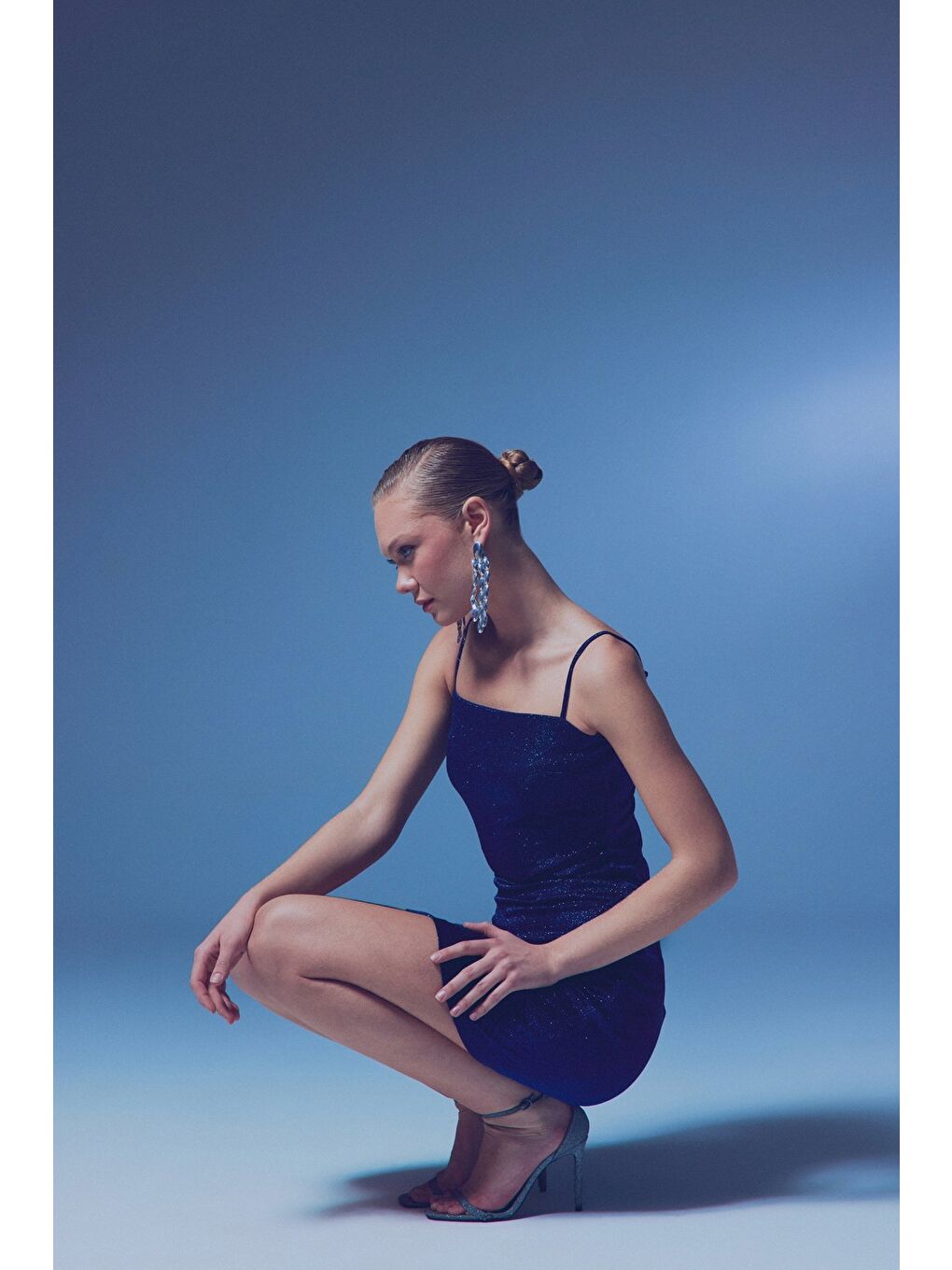 Simli İp Askılı Bodysuit - Sax Mavi