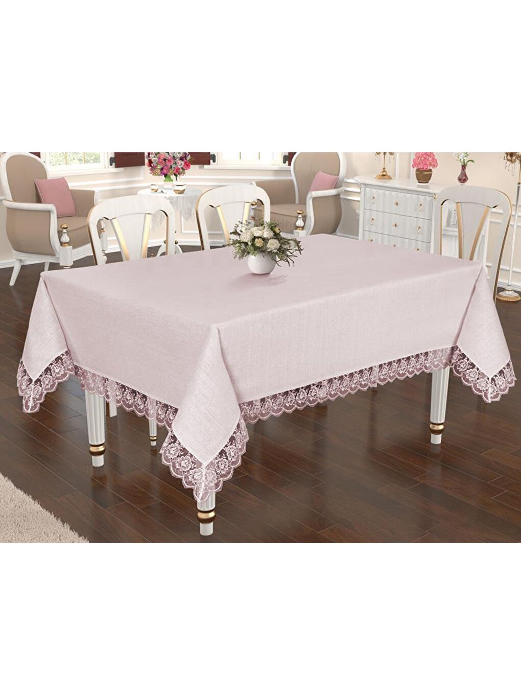 Pembe Lalezar Masa Örtüsü Pudra