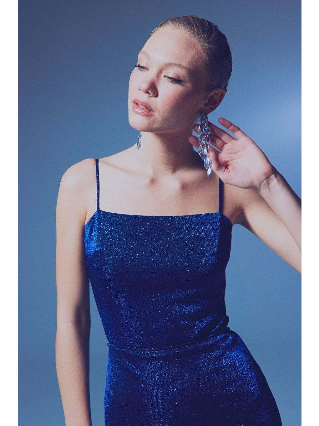 Simli İp Askılı Bodysuit - Sax Mavi-3