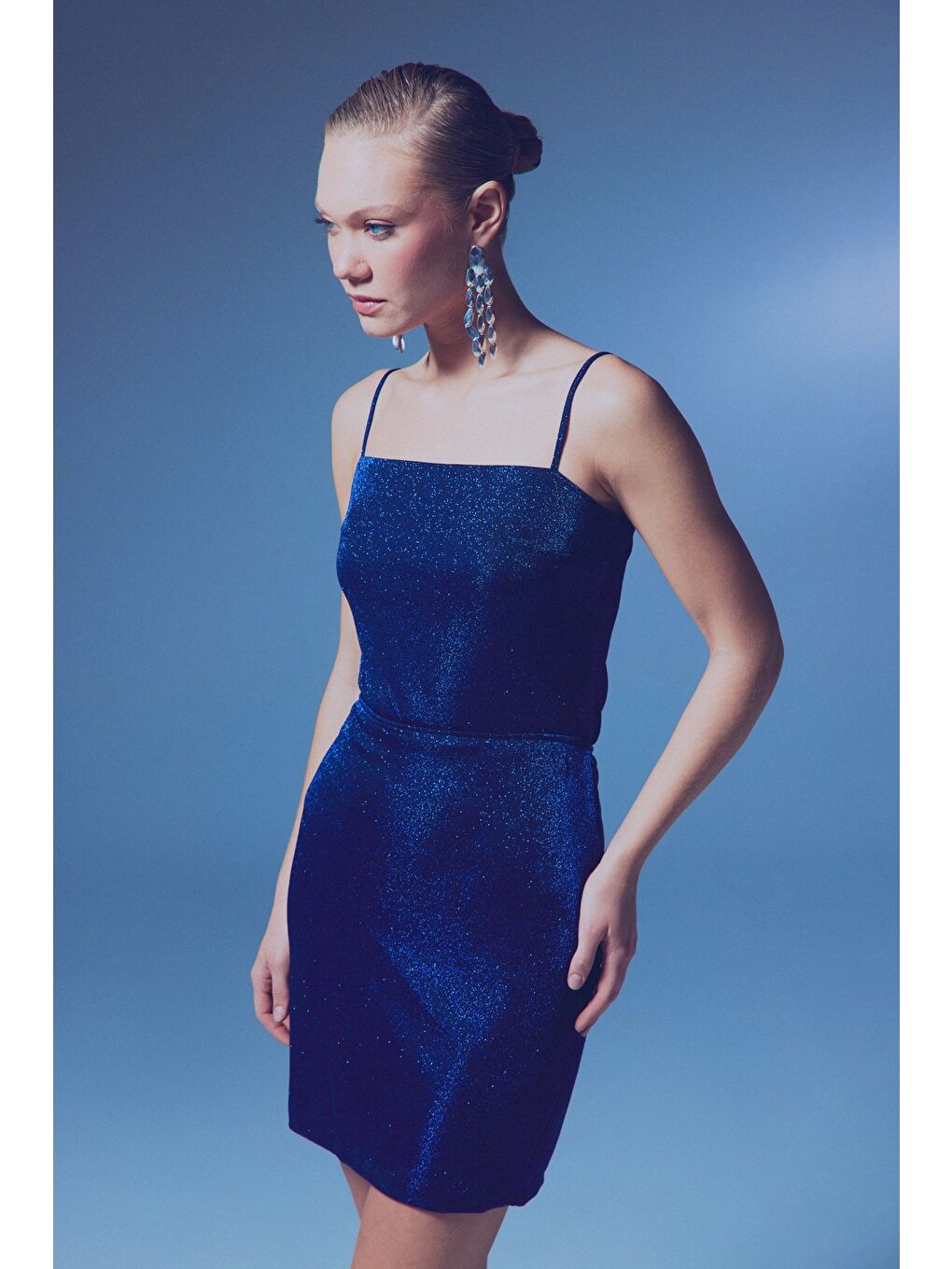 Simli İp Askılı Bodysuit - Sax Mavi-4