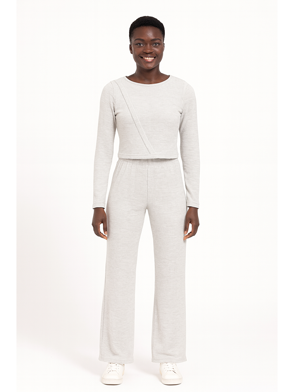 Waffle Kumaş Uzun Alt Üst Takım – Gri | %100 Pamuk Doğal Kumaş