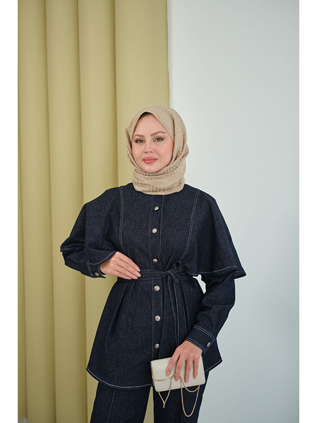 Kadın Omuz Pelerin Detay İkili Takım Lacivert-1