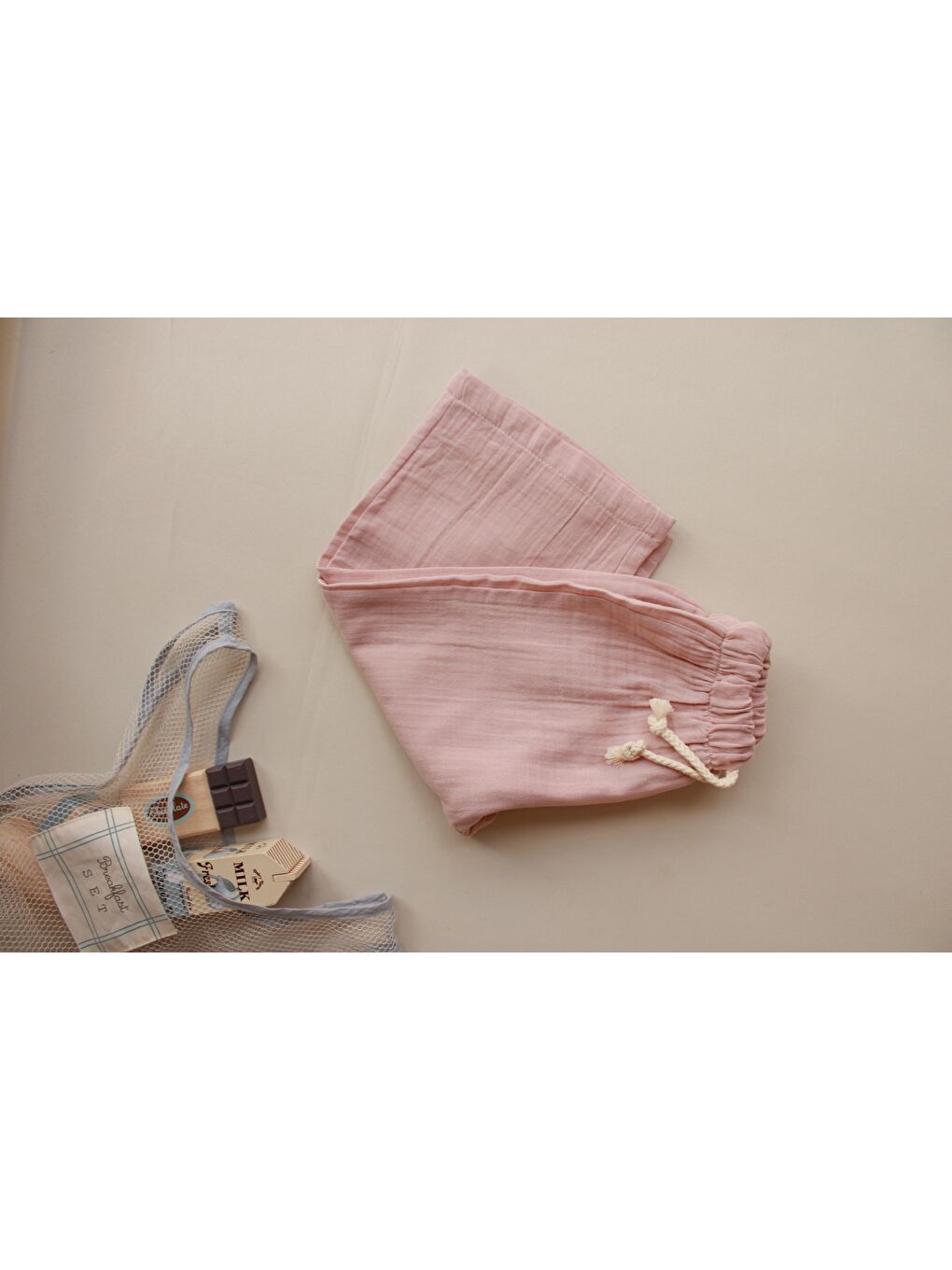 Pembe Pudra Müslin Pantolon-1