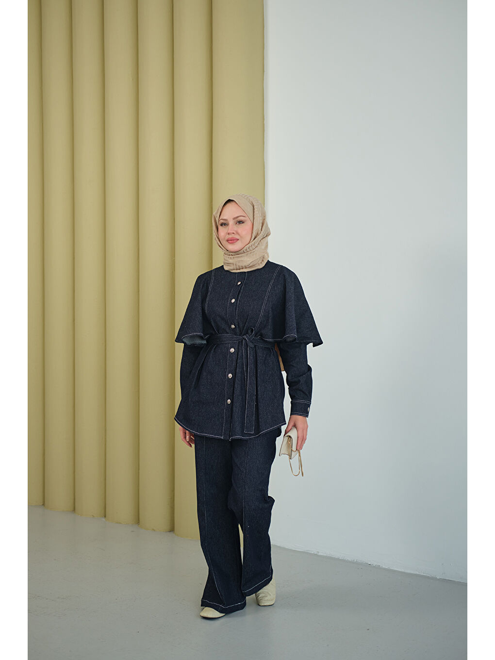 Kadın Omuz Pelerin Detay İkili Takım Lacivert-2