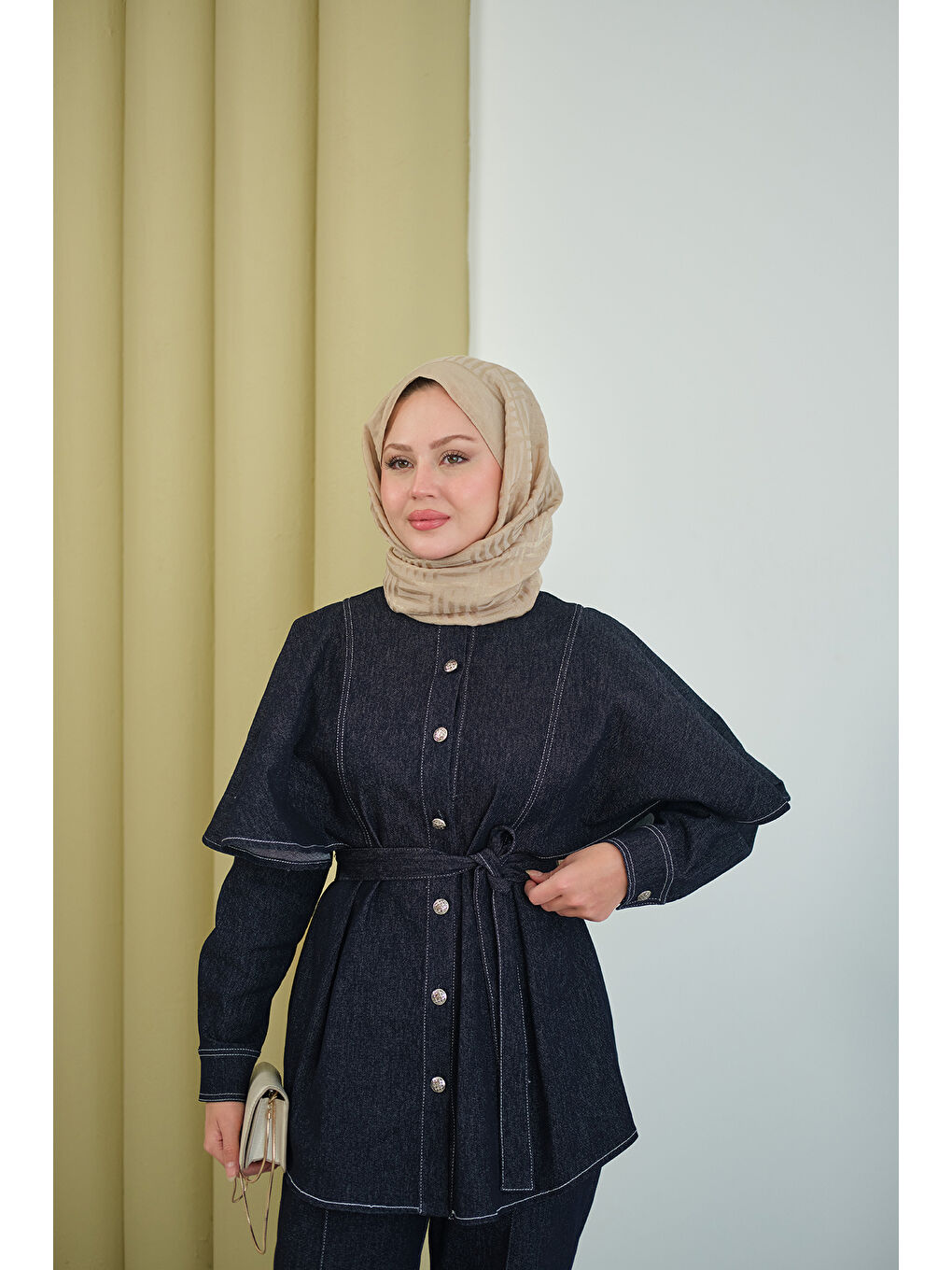 Kadın Omuz Pelerin Detay İkili Takım Lacivert-3