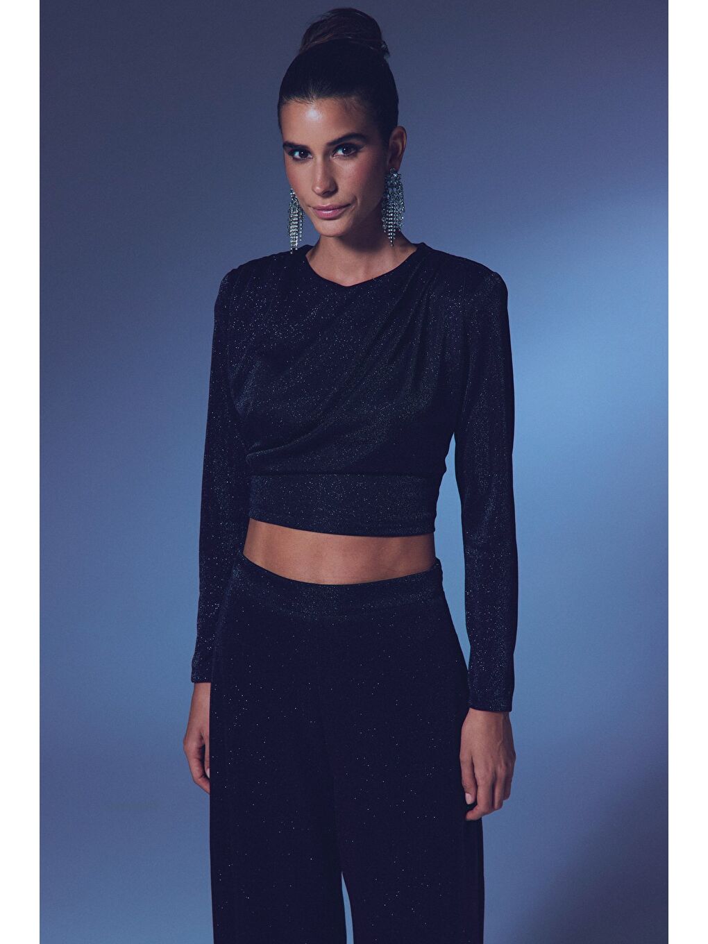 Vatkalı Simli Bluz - Siyah