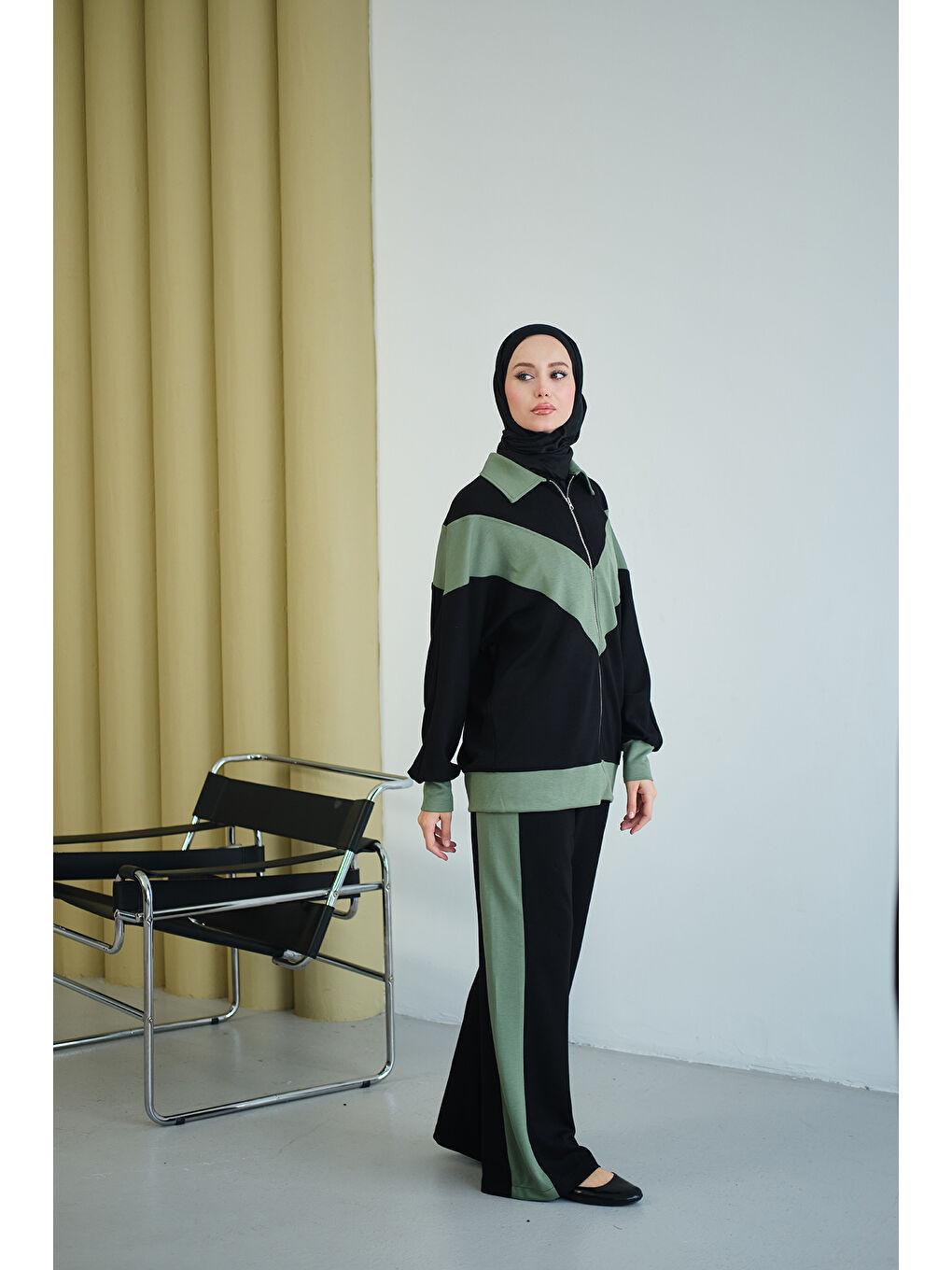 Kadın Çift Renk Detay İkili Takım Yeşil-1