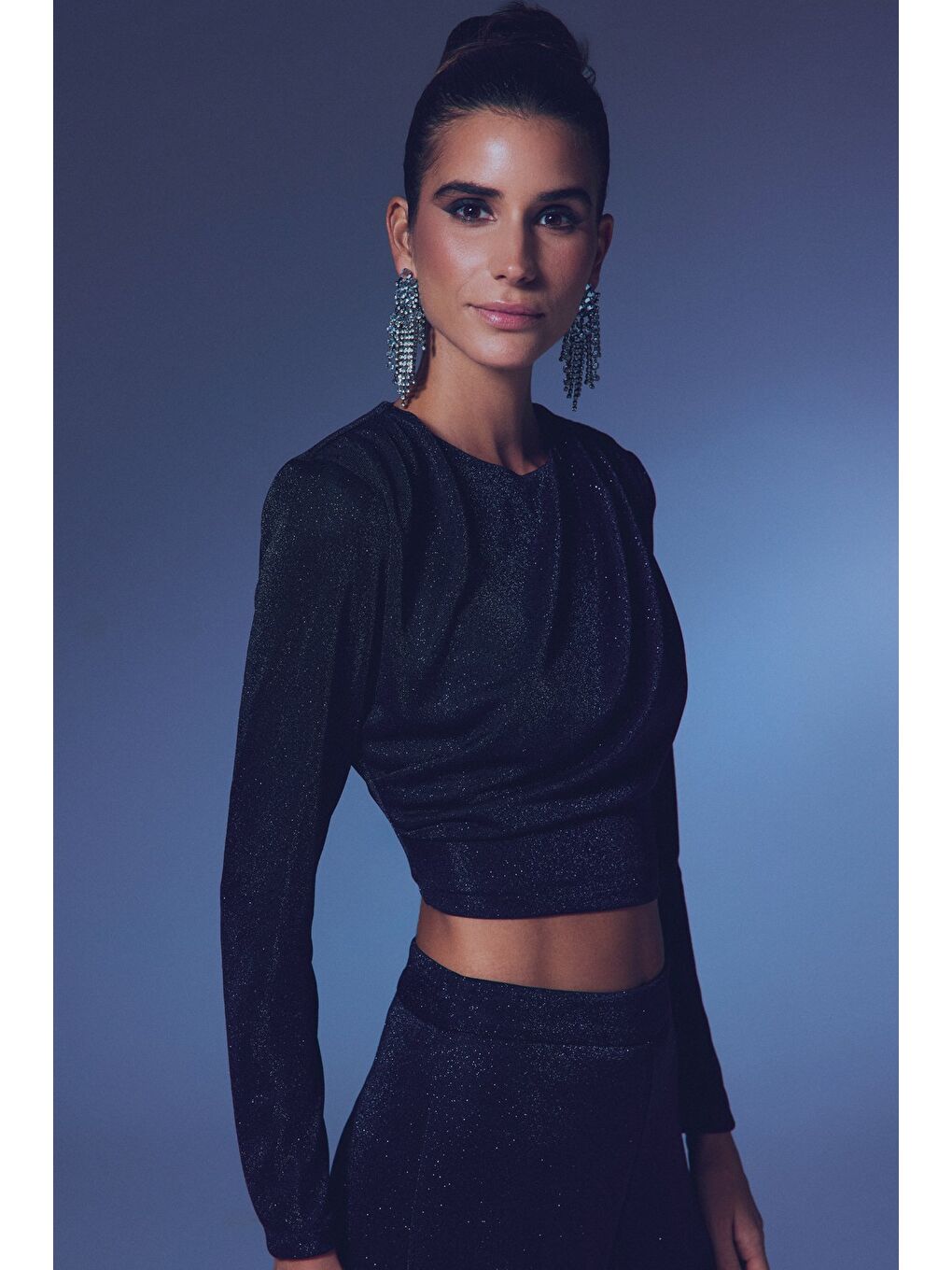 Vatkalı Simli Bluz - Siyah-1