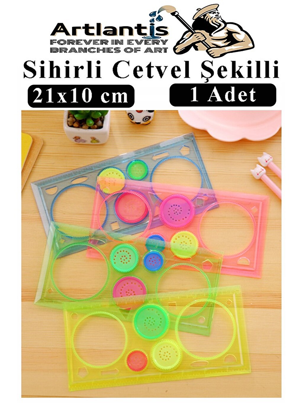 Sihirli Cetvel 1 Adet Ve 12 Li Kuru Boya 1 Paket Plastik Sihirli Daire Cetvel Desen Şablon-1