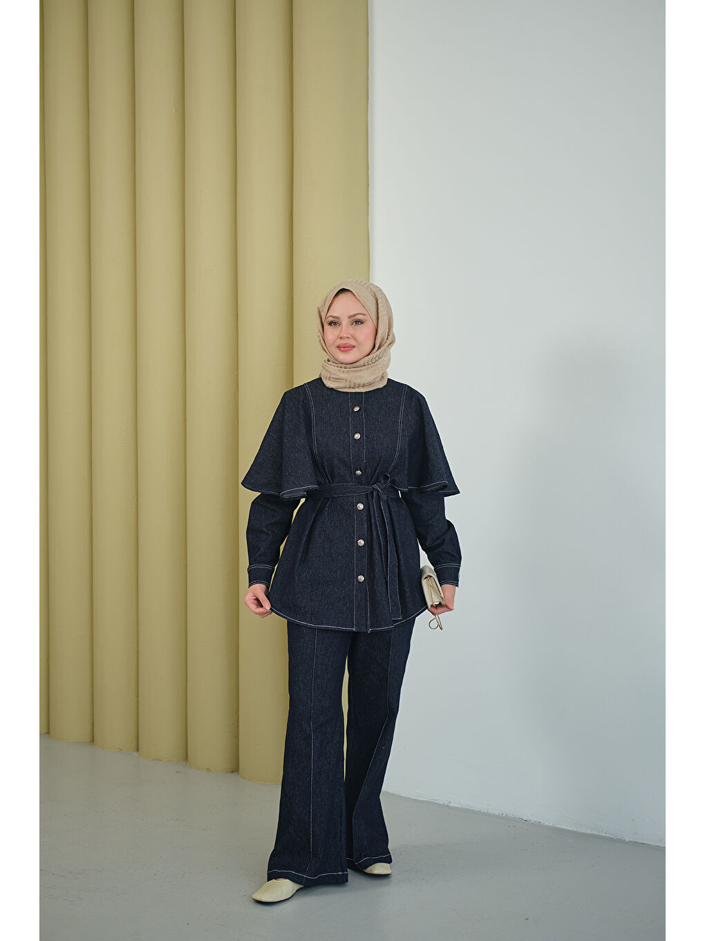 Kadın Omuz Pelerin Detay İkili Takım Lacivert-4