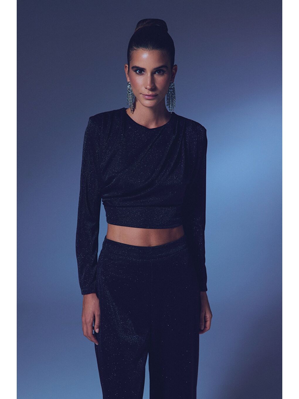 Vatkalı Simli Bluz - Siyah-2