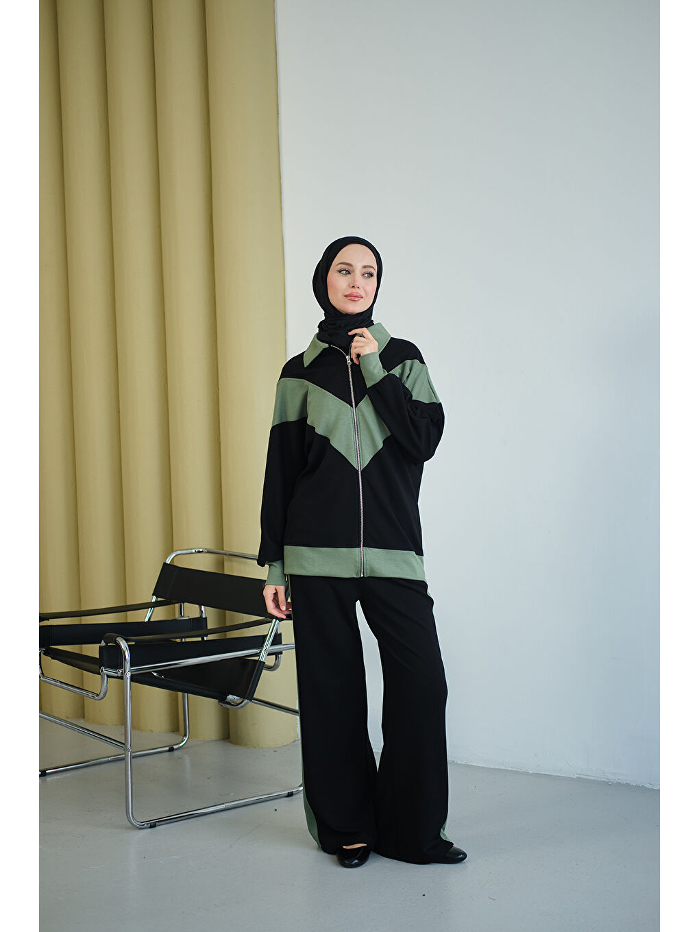 Kadın Çift Renk Detay İkili Takım Yeşil-2