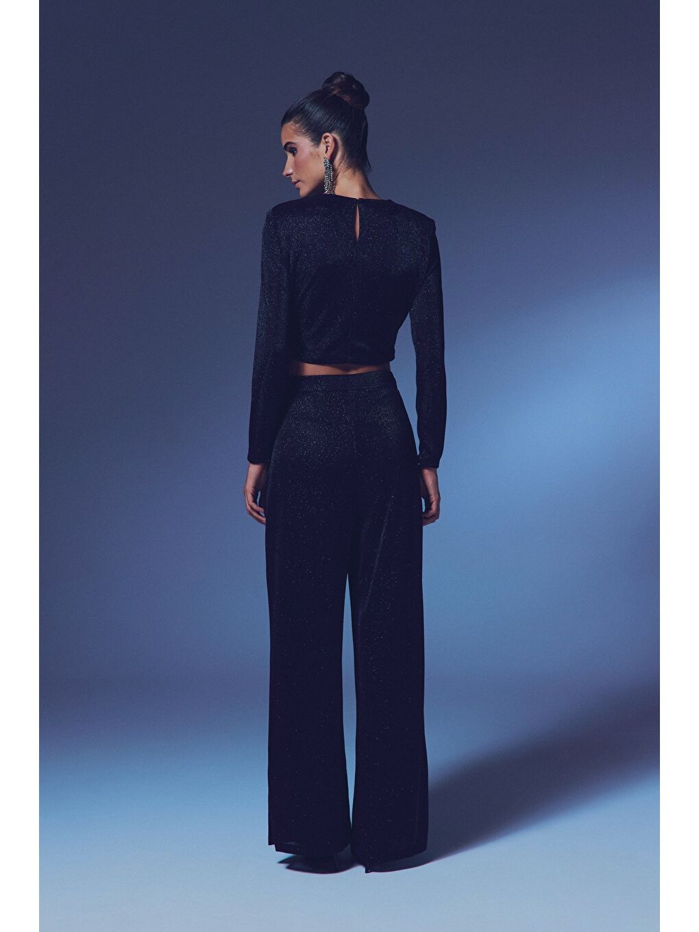 Vatkalı Simli Bluz - Siyah-4