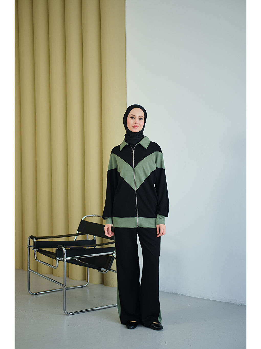 Kadın Çift Renk Detay İkili Takım Yeşil-3