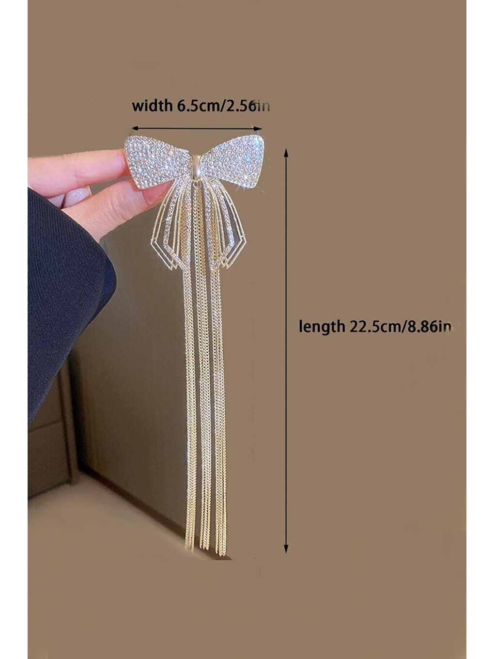 Sarı Fiyonk Figürlü Zarif Parlak Taşlı Zincir Sallantılı Otomatik Saç Tokası-3