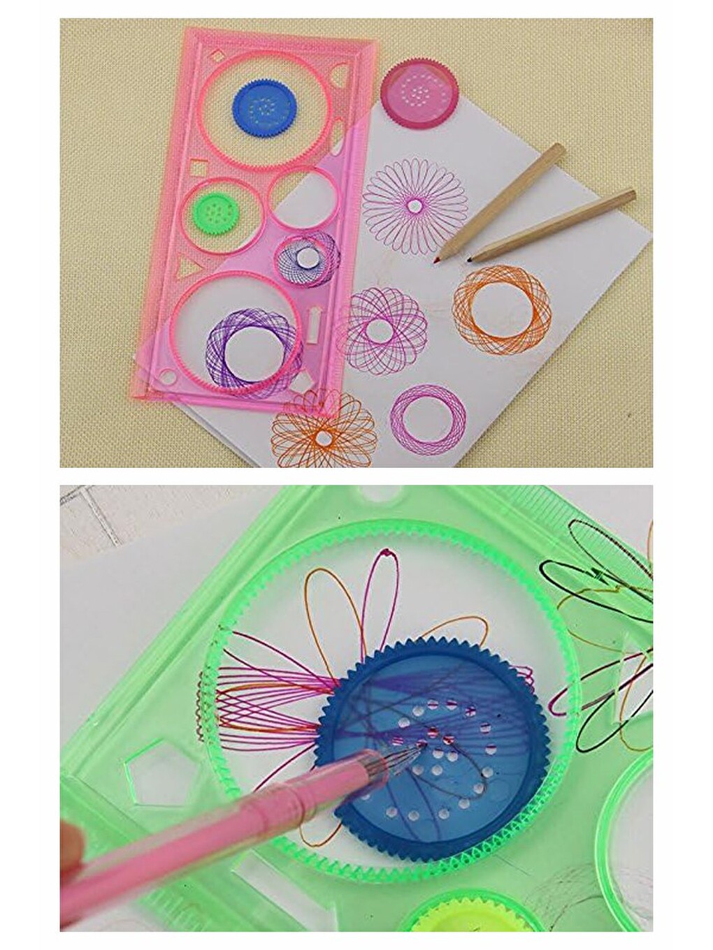 Sihirli Cetvel 1 Adet Ve 12 Li Kuru Boya 1 Paket Plastik Sihirli Daire Cetvel Desen Şablon-6