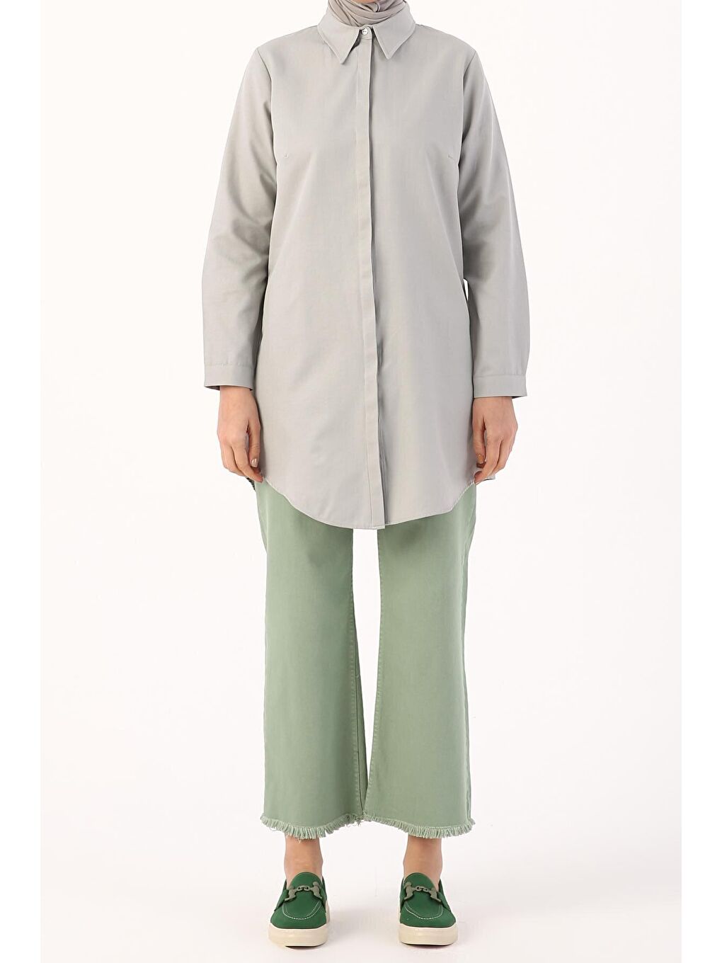 Gri01 Basic Gizli Patlı Gömlek Tunik-1