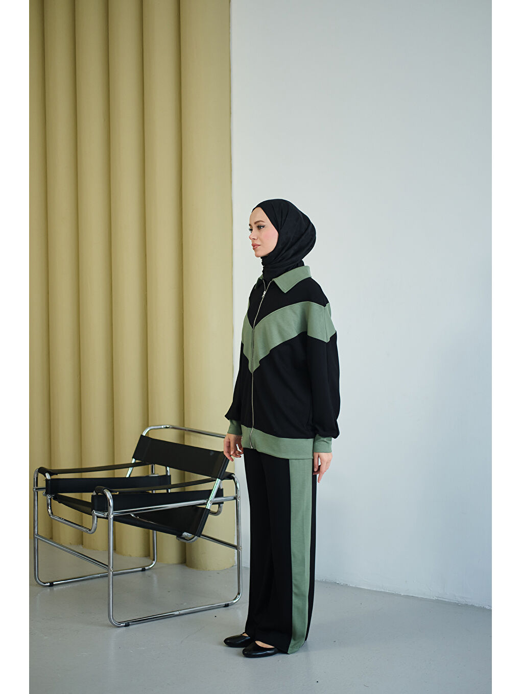 Kadın Çift Renk Detay İkili Takım Yeşil-4