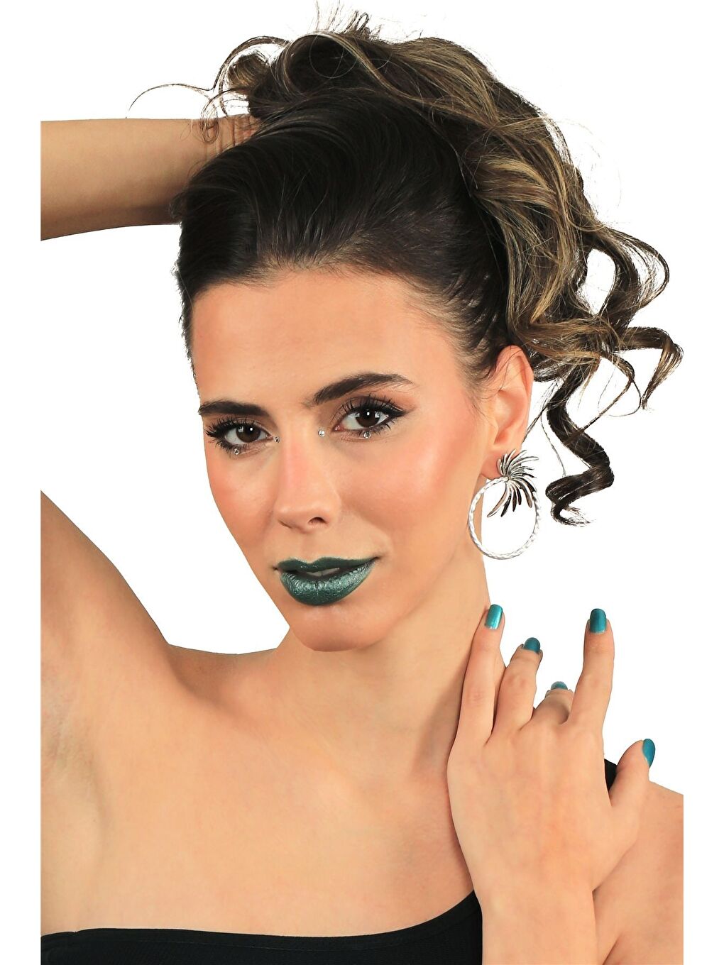 Gri Kadın Antik Gümüş Kaplama Çivili Model Halkalı Sırça Küpe-3