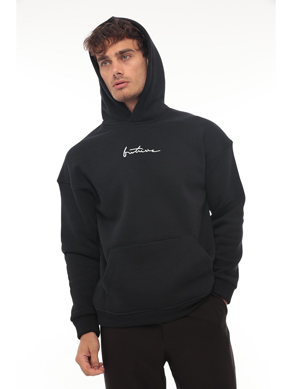 Miron Lacivert Sırtı Baskılı Kapüşonlu Üç İplik Oversize Sweatshirt  2441 - 3