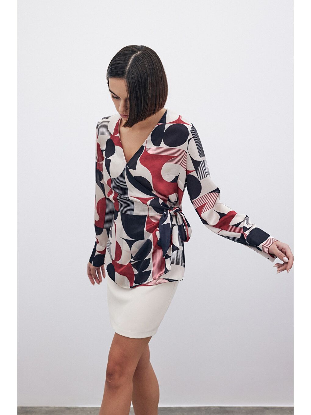 Kruvaze Yan Bağlamalı Bluz - Bordo-2