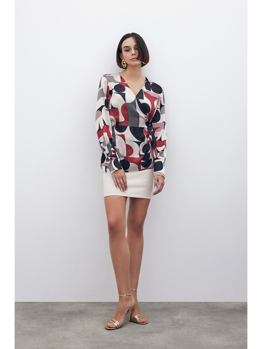 Kruvaze Yan Bağlamalı Bluz - Bordo-5