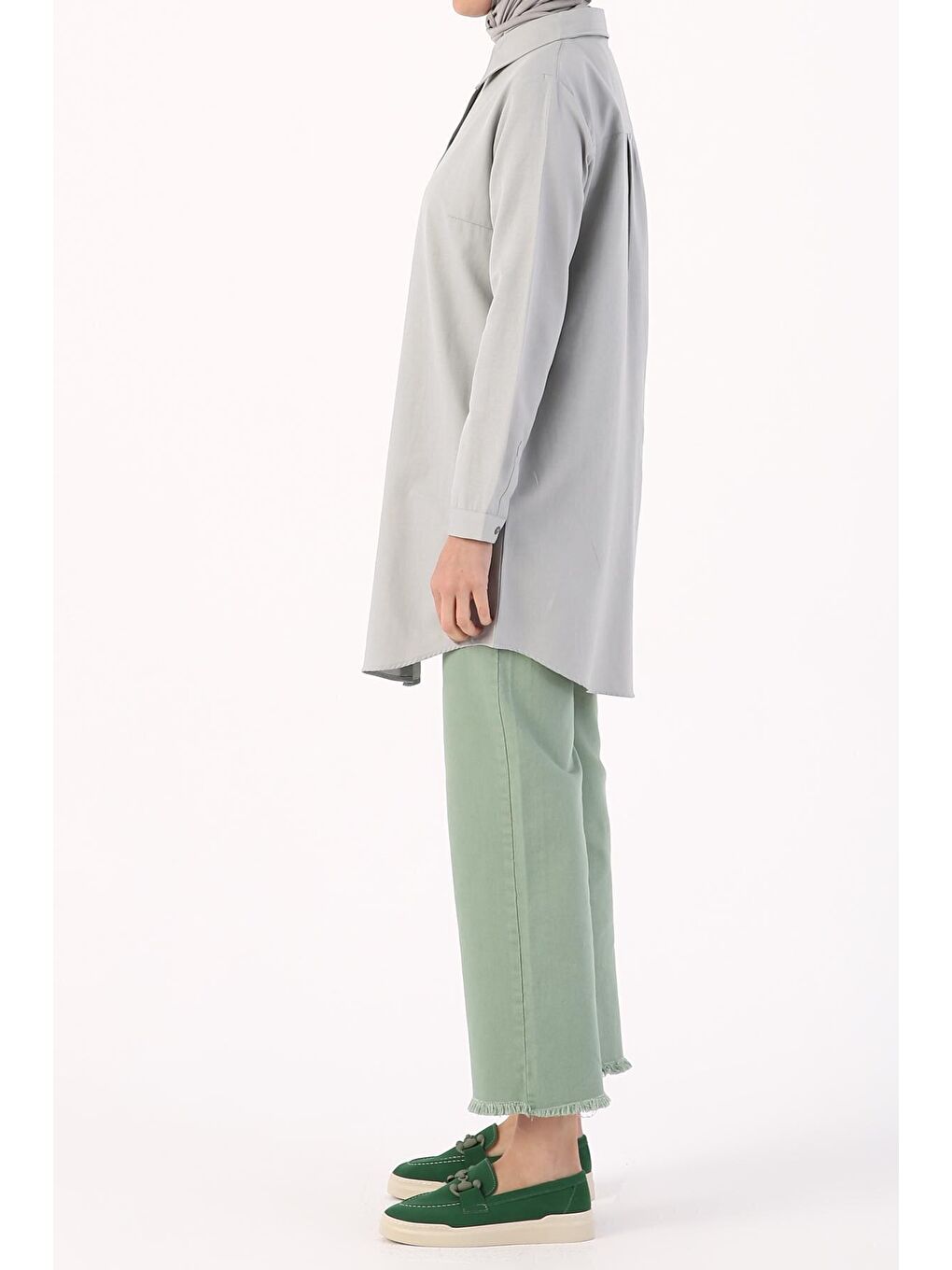 Gri01 Basic Gizli Patlı Gömlek Tunik-2