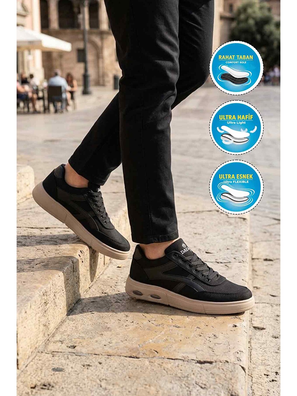 Siyah Bej Keten Hafif Esnek Erkek Casual Ayakkabı 2308 M-2