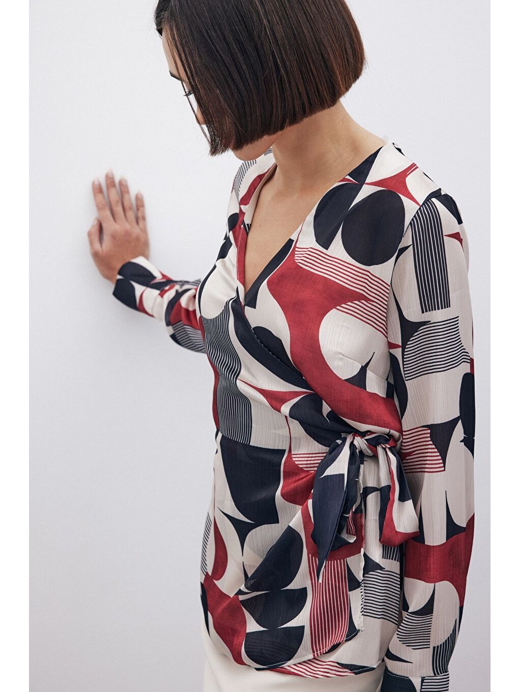 Kruvaze Yan Bağlamalı Bluz - Bordo-7