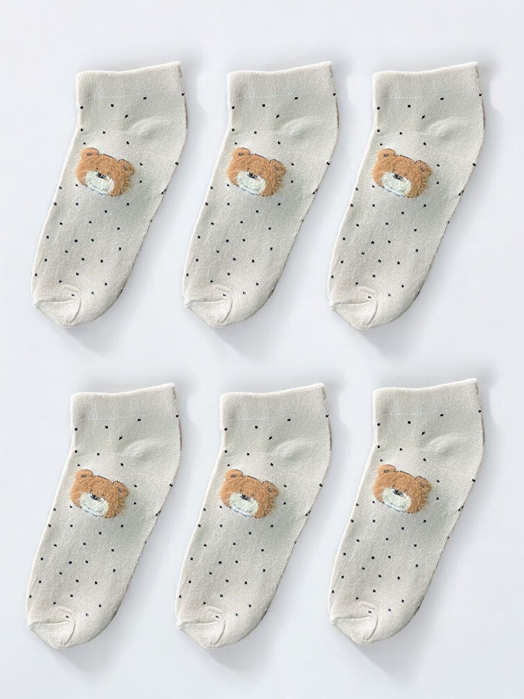 Ekru 6'lı Kadın Desenli Yumoş Kaliteli Patik Çorap