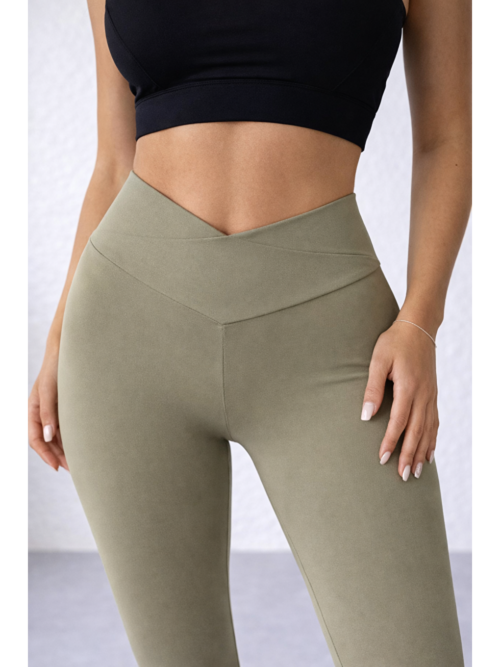 Yeşil Kadın Ekstra Yüksek Çapraz Kemer Bel Dalgıç Kumaş Esnek Spor Rahat Günlük Tayt-1