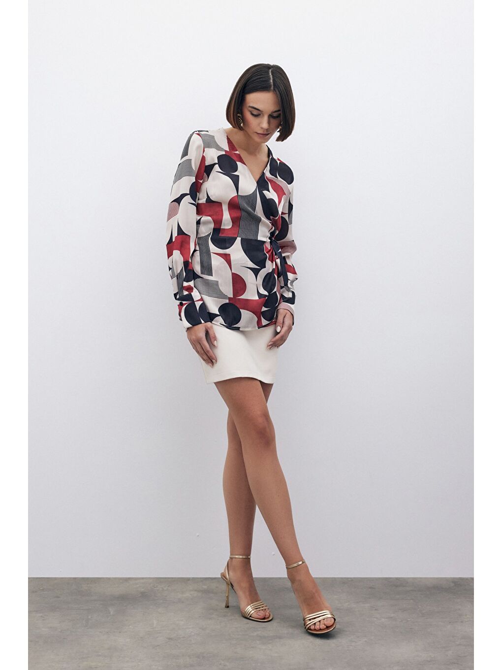 Kruvaze Yan Bağlamalı Bluz - Bordo-8