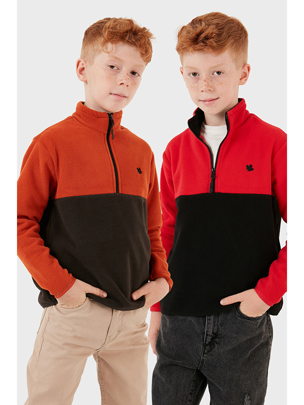 Siyah Yumuşak Dokulu Yarım Fermuarlı Renk Bloklu Dik Yaka 2'li Paket Polar 5905004S2