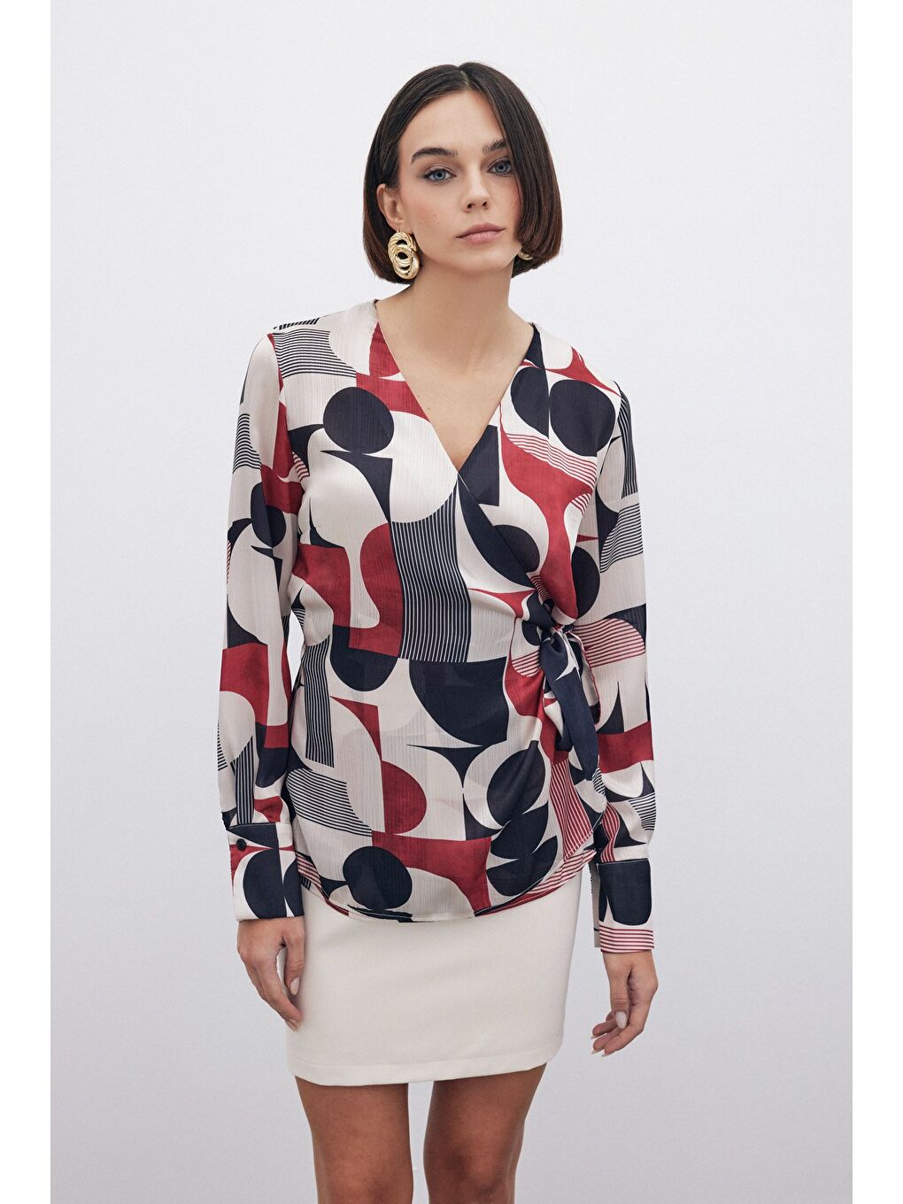 Kruvaze Yan Bağlamalı Bluz - Bordo-10