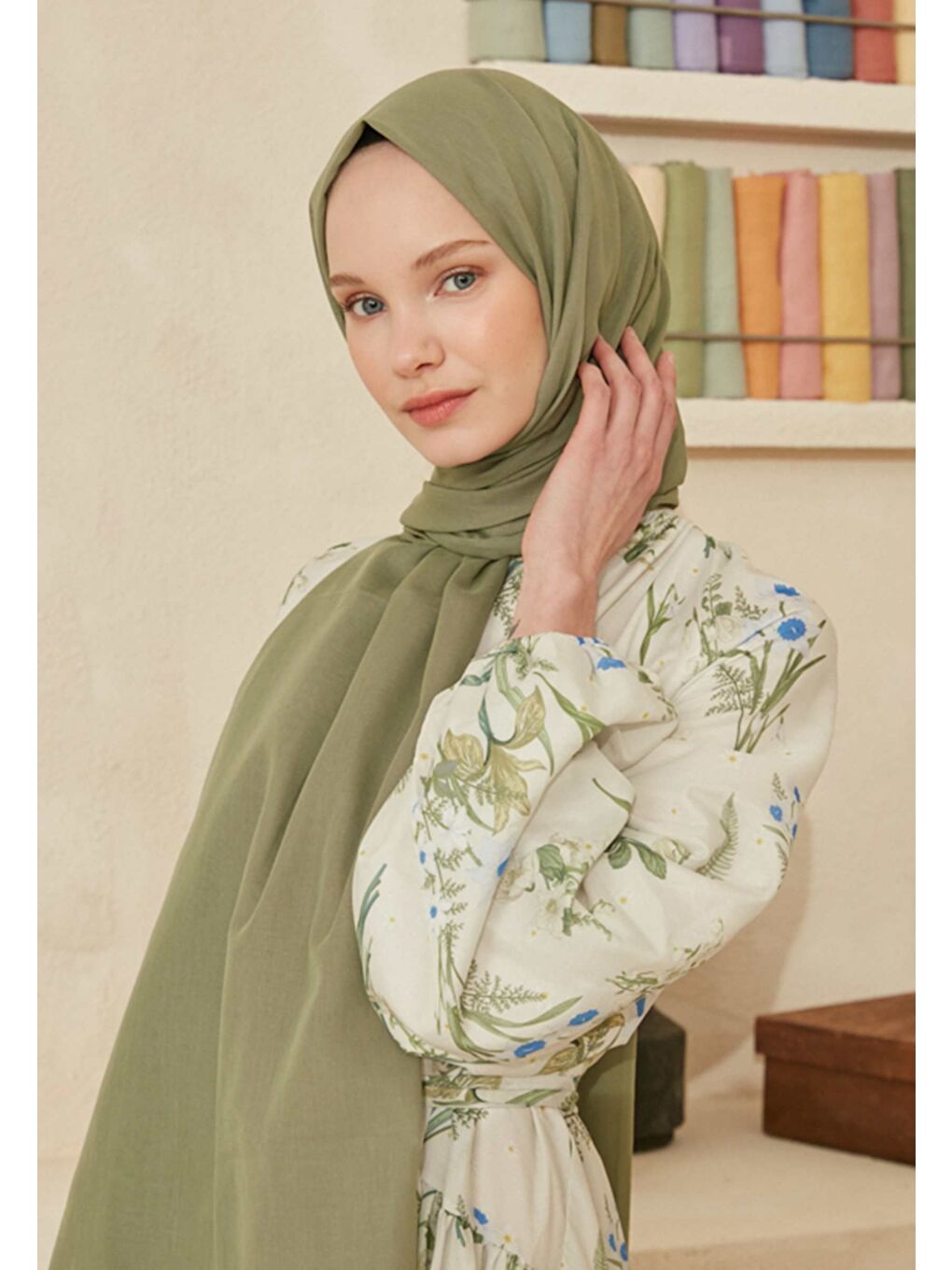 İnce Pamuk Vual Şal Çağla Yeşili-3