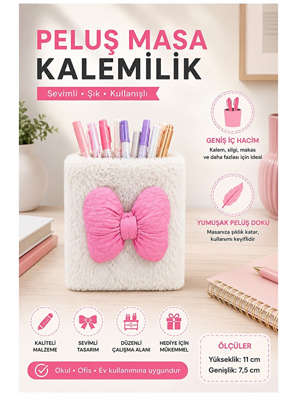 Masaüstü Pelüş Kalemlik Organizer 1 Adet Pp-283 Renkli Masa Üstü Kalemlik Düzenleyici Plastik Ofis B