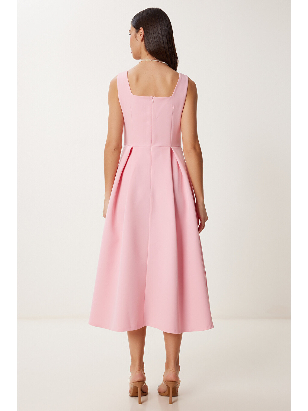 Pembe A Kesim Midi Dokuma Elbise PEMBE LWF0026-3