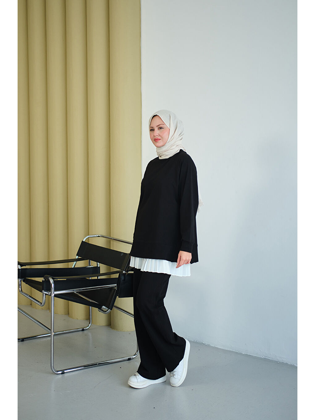 Kadın Yanları Fitilli Fermuarlı Basic Takım Siyah