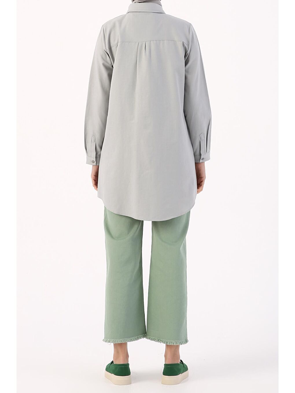 Gri01 Basic Gizli Patlı Gömlek Tunik-3