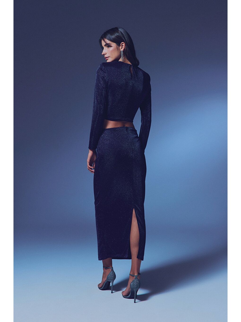 Vatkalı Simli Bluz - Lacivert-5