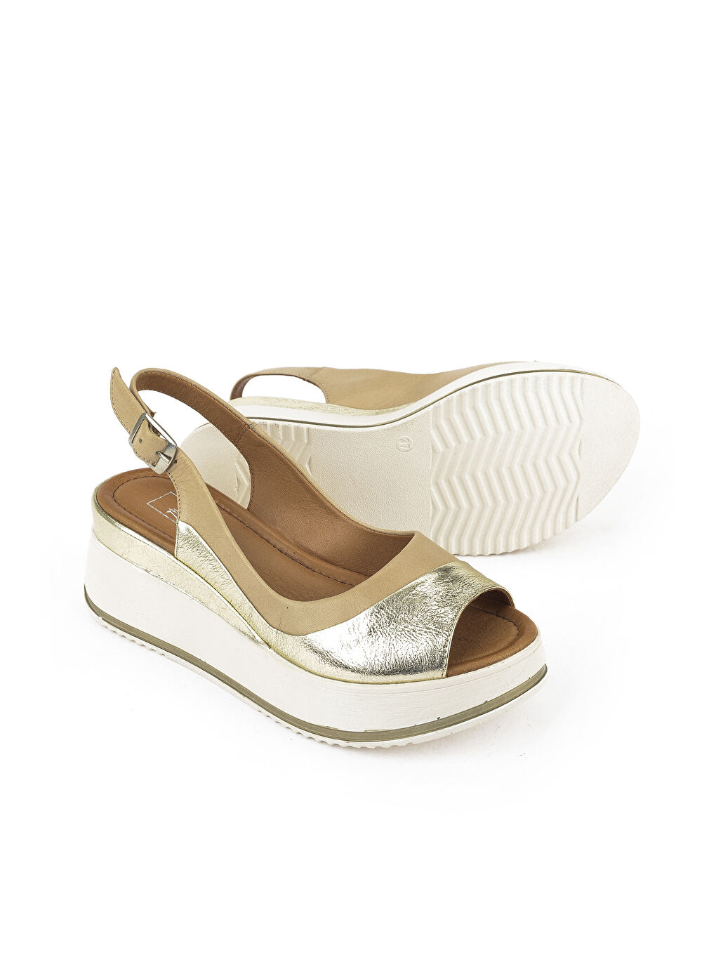 Kadın Hakiki Deri Dolgu Topuk Sandalet 151992Z50020 Bej-3